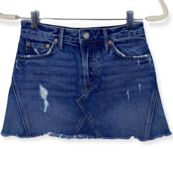 Revolve GRLFRND Denim Eva A-Frame Gusset Mini Skirt Walk The Way Size 24‎ or 0 - Picture 3 of 11
